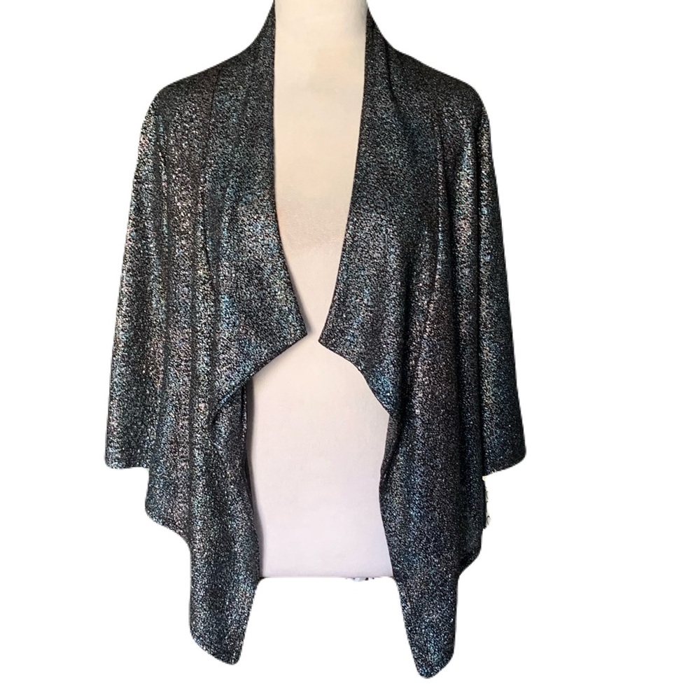 NWT Clara Sunwoo Small Metallic Blue Confetti Dot Open Drape Waterfall Cardigan